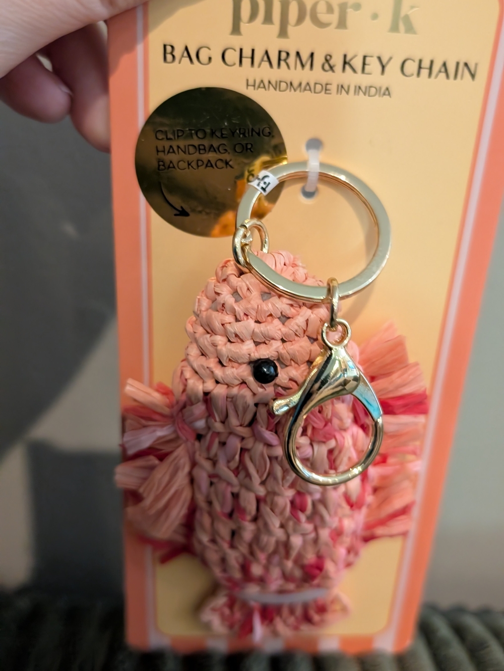 piper•k Pink Raffia Fish Key & Bag Charm - Picture 2 of 3
